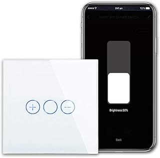 CNBINGO Smart Dimmer Switch for LED, Work with Alexa, Google Assistant, Smart Life App, WiFi Touch Light Switch with Glass Panel, Backlight, Neutral Wire Required, 1-Way, 1-Gang, White