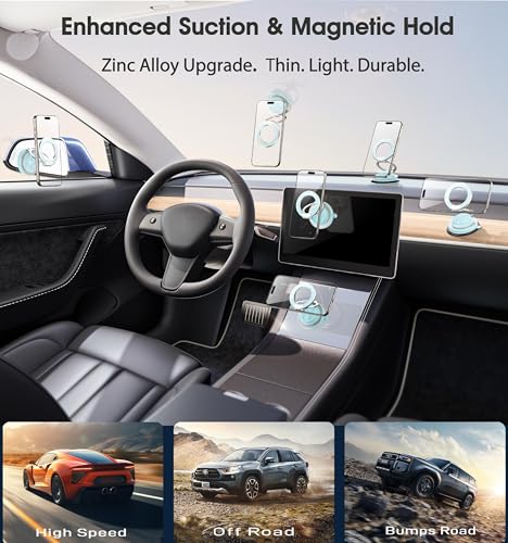 Image of 2026 Next-Gen Suction Cup Phone Mount Cute 360 Zinc Alloy 109 LBS Phone Stand Vacuum Magnetic Car Holder for MagSafe Strongest Accessories for iPhone 16 15 14... Android