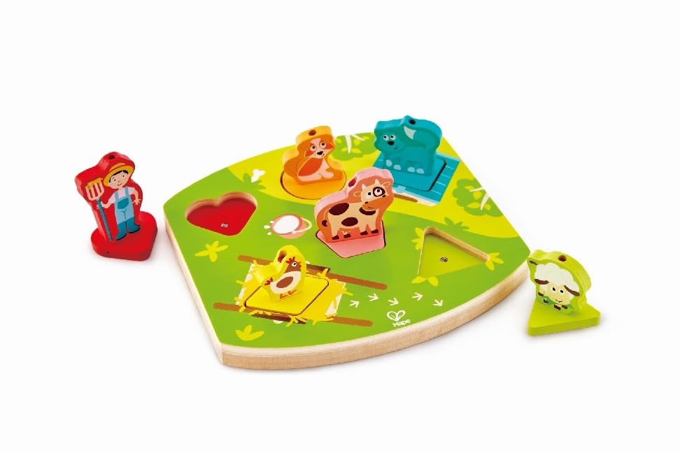 Hape Bauernhof-Geräusche-Puzzle - Soundpuzzle, aus Holz, Lernspielzeug mit Tiergeräuschen, Motorik- und Wahrnehmungstraining, pädagogisches Spielzeug für Kinder ab 18 Monaten