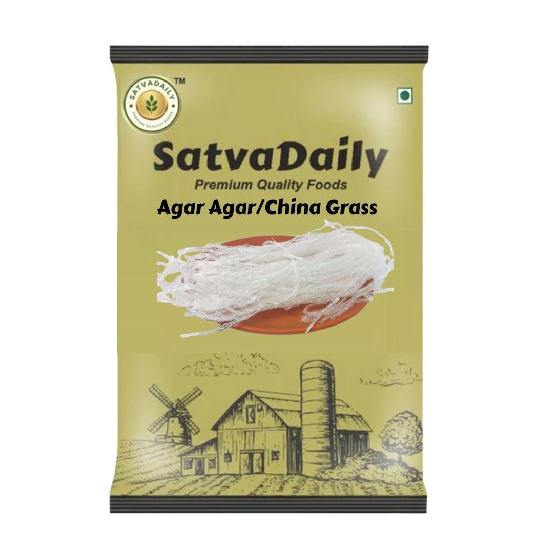 SatvaDaily Agar Agar Strips 50g, China Grass Strips Perfect For Jelly | Jelly Maker | Halwa Grass | Agaru | Veg Gelatin Alternative, Agar Agar For Pudding Jelly | Veg Gelling Agent | Plant Based Gelatin Alternative for Jellies and puddings