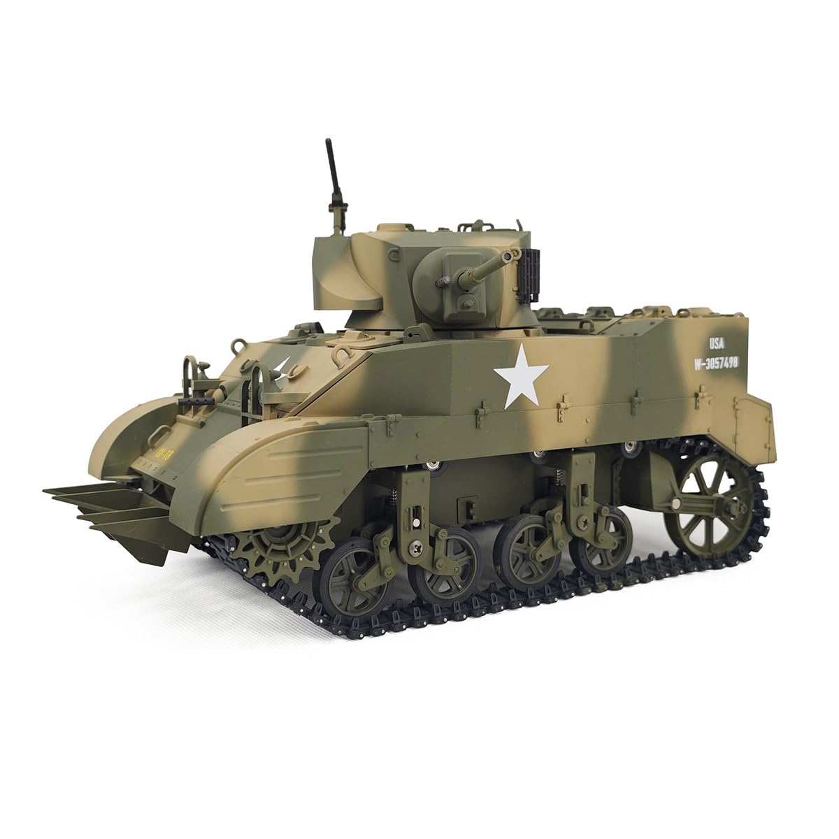 Skala 1/16 US M5A1 Stuart Light RC czołg z pilotem zdalnego sterowania 2,4 G i efektami dźwiękowymi i świetlnymi oraz teleskopowym układem wydechowym, prezent dla wojskowych miłośników RC