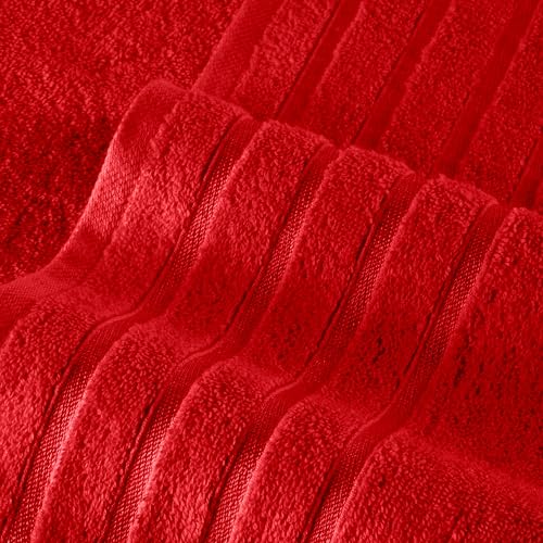 Image of Elegant Comfort 4 Lines Viscose Stripe 6-Piece Premium Towel Set - 100% Turkish Cotton High Absorbent Luxury Bathroom Towels - Includes 2 Washcloths, 2 Hand Towels and 2 Bath Towels Set, Red