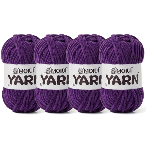 Image of 4 Packs Fluffy Chenille Yarn for Crocheting, Chunky Velvet Yarns for Crochet Amigurumi, Baby Yarn for Crocheting Soft Blanket, 349.9yds /14.1 oz Bulky Yarns for Crafts /Hats /Shoes /Socks (4 Violet)