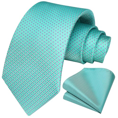 Image of HISDERN Polka Dot Ties for Men Classic Silk Ties and Pocket Square Formal Business Necktie Handkerchief Wedding Party