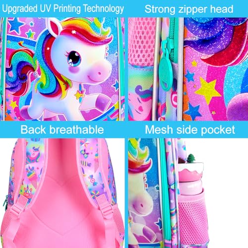 Image of CCJPX 3PCS Kids Backpack for Girls, 16 inchUnicorn Preschool Bookbag Set, Cute Water Resistant School Bag for Elementary Kindergarten Toddler