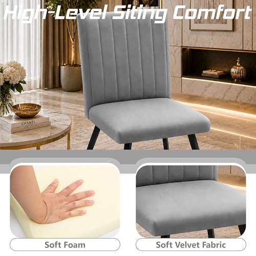 Image of Modern Velvet Accent Chair for Living Room | Upholstered Single Seater Chair with Metal Legs | Comfortable Seating for Bedroom, Office & Guest Room - Grey