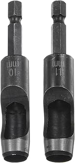 HARFINGTON 2pcs 10mm,11mm Leather Hollow Hole Punch 1/4" Hex Shank for Drills, Belt Hole Punch Punching Cutter Tool for Leathercraft Working