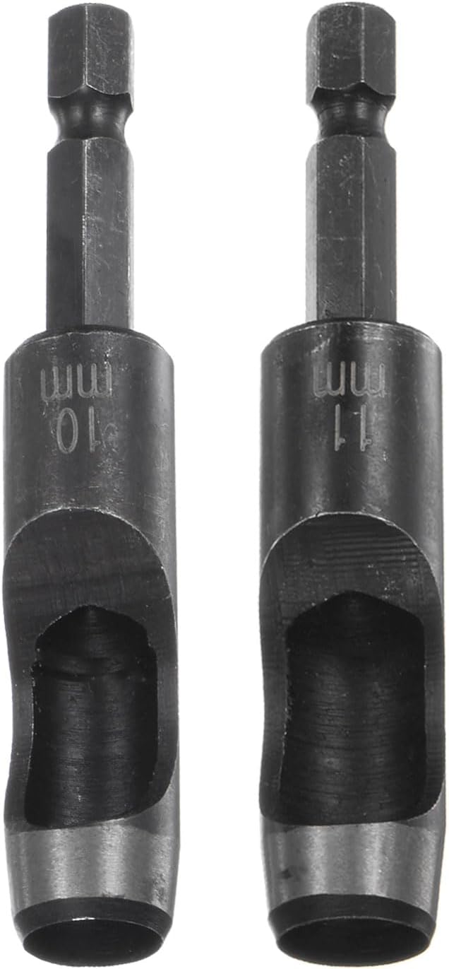 HARFINGTON 2pcs 10mm,11mm Leather Hollow Hole Punch 1/4" Hex Shank for Drills, Belt Hole Punch Punching Cutter Tool for Leathercraft Working