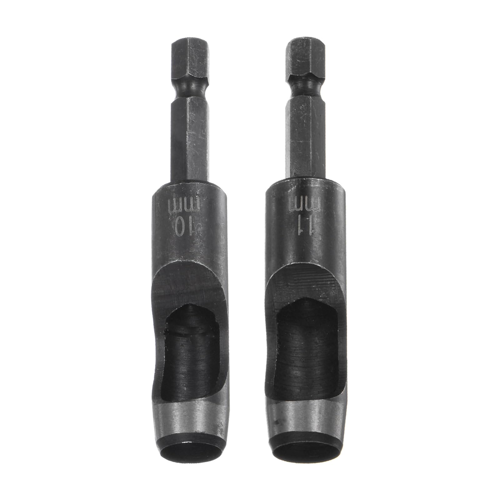 HARFINGTON 2pcs 10mm,11mm Leather Hollow Hole Punch 1/4" Hex Shank for Drills, Belt Hole Punch Punching Cutter Tool for Leathercraft Working