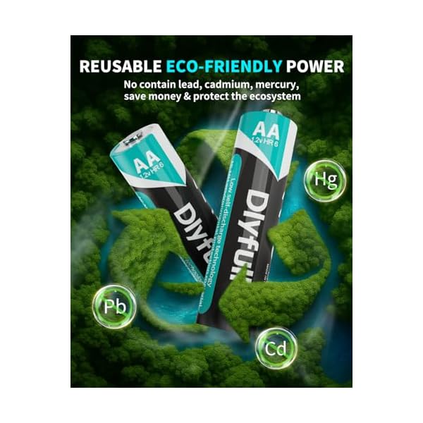 DLYPOW Rechargeable AA Batteries, 2800mAh True High Capacity AA Rechargeable Batteries with Low Self Discharge, 1.2V NIMH Long-Lasting Double A Batteries, Precharged (8 Pack) - Image 8