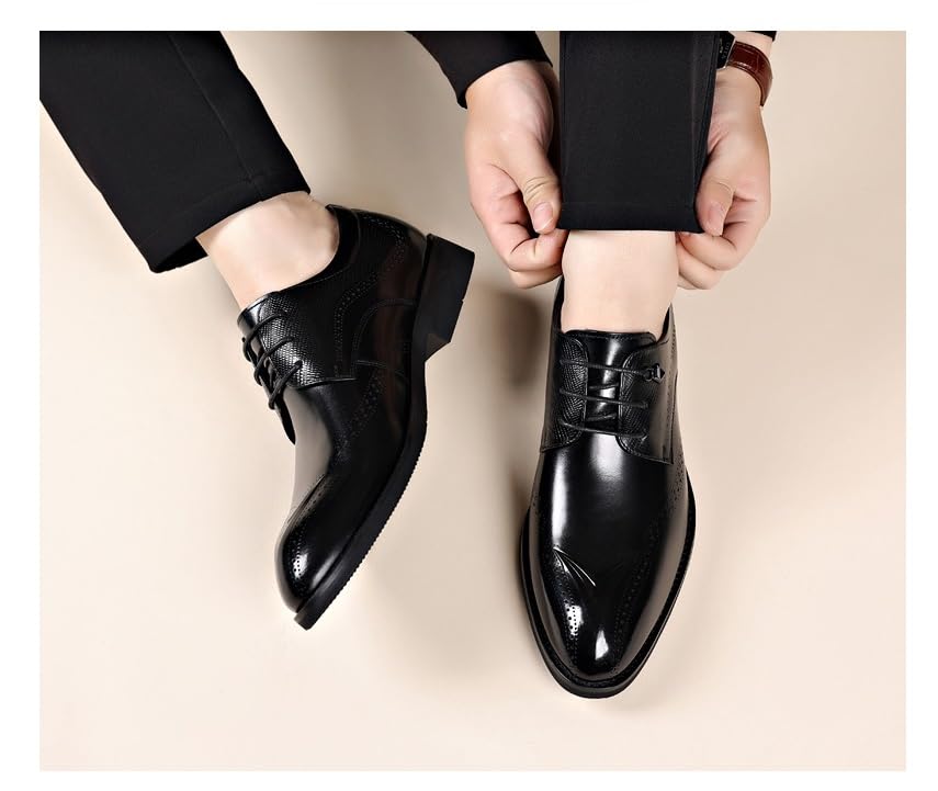 Men's Dress Shoes Classic Lace Up Formal Tuxedo Derby Shoes Breathable Leather Wingtip Brogue Oxfords4