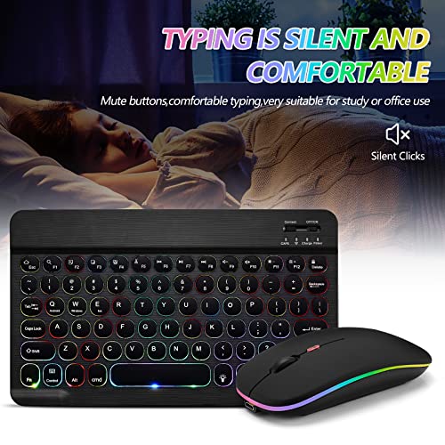 Ultra-Slim Lightweight Bluetooth Keyboard And Mouse Portable Wireless Keyboard Rechargeable 7-Color Backlit for Apple iPad iPhone Samsung Tablet iPhone Smartphone iOS Android Windows, Round Keys Black by Guiheng - Image 7