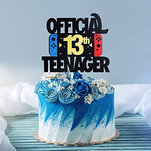 Image of FestikoOfficial Teenager 13th Birthday Cake Topper - Boys Girls 13th Birthday Glitter Cake Supplies - Thirteen Years Old Birthday Party Decoration, Black