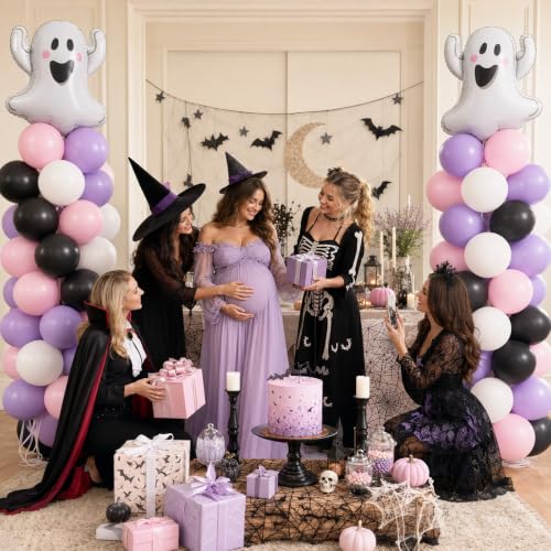 Image of Halloween Balloons Pastel Pink Black Purple Cute Ghost Balloons Party Decor