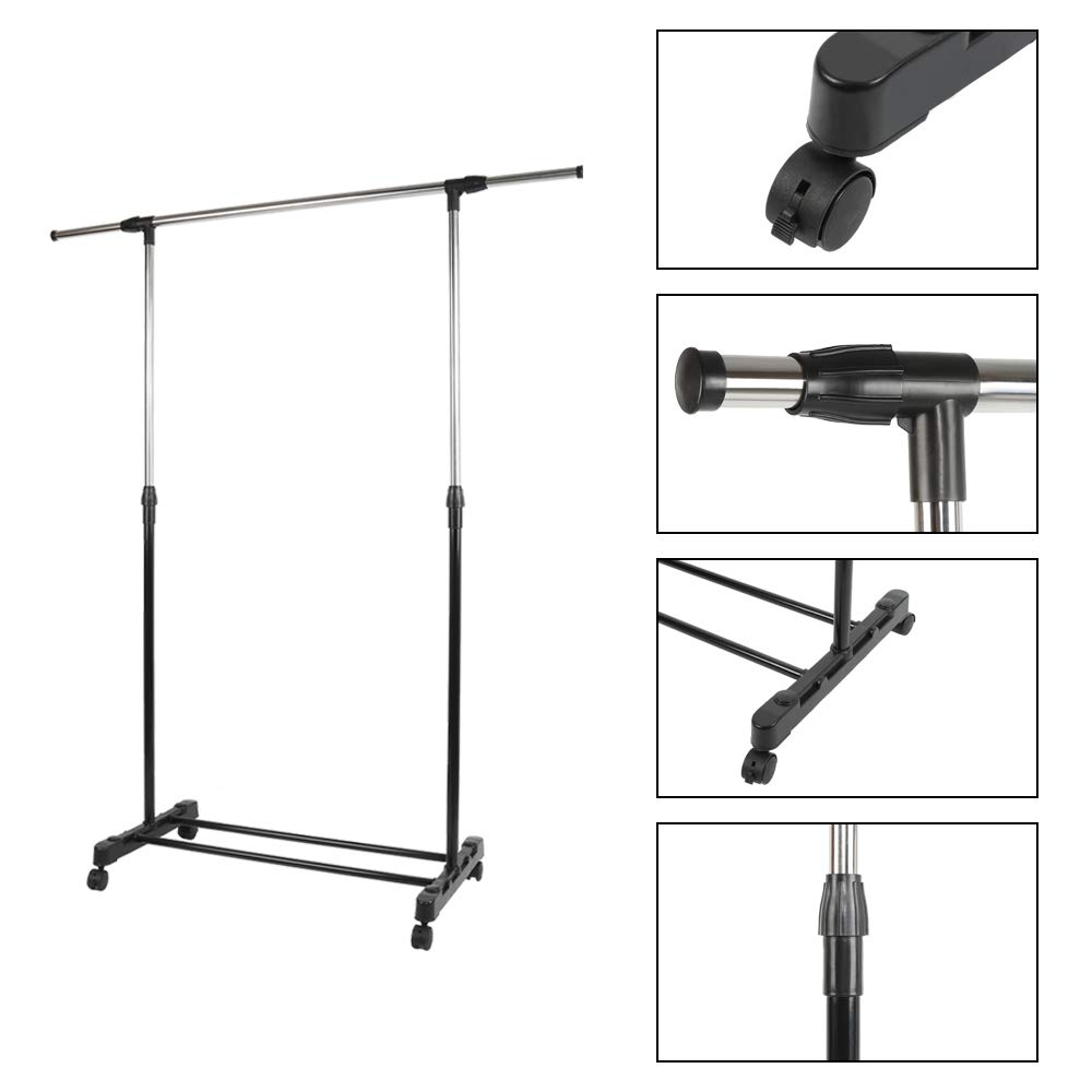 Homewell Appendino In Acciaio Nero Con 2 Ripiani – Altezza 160 Cm, Struttura Porta Abiti E Scarpe Per Corridoio E Camera - 2