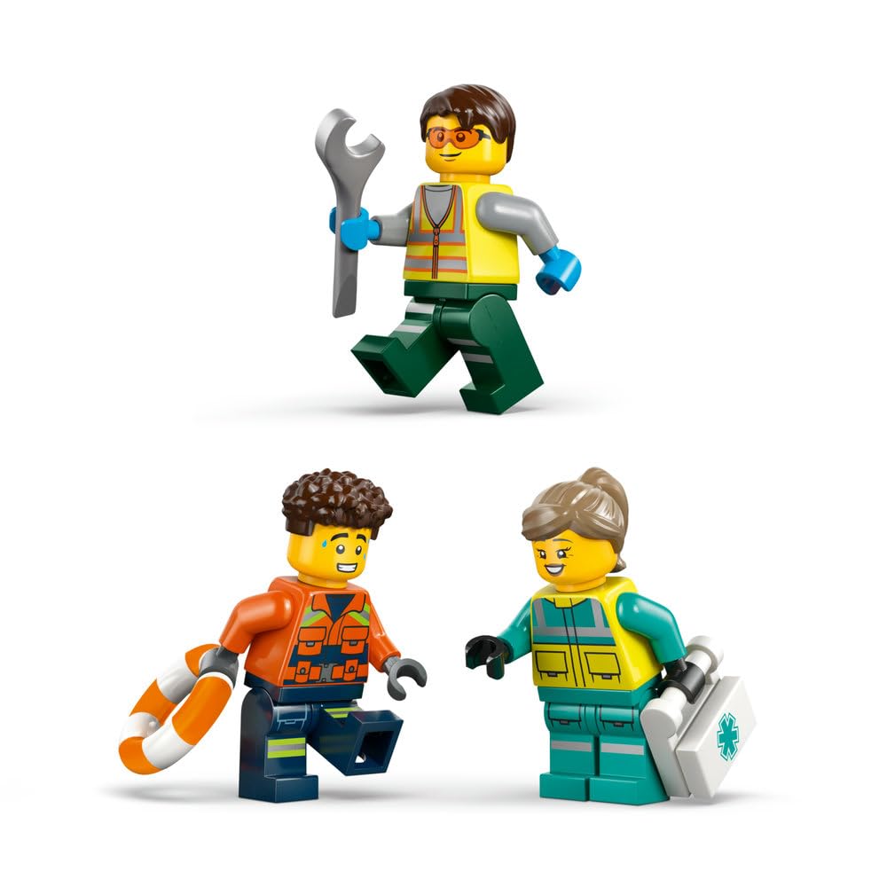 LEGO City Zestaw z samolotem, ciężarówką serwisową i poduszkowcem, interaktywne zabawki dla dzieci, modułowe pojazdy ratunkowe, prezent dla 7-latka na urodziny, dla chłopca i dziewczynki 60505