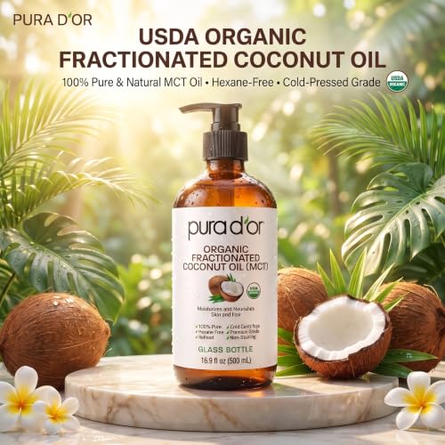 PURA D'OR ORGANIC Fractionated Coconut Oil MCT (GLASS BOTTLE), 16.9oz - image 2