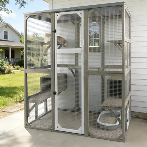 Ketive Catio Outdoor Cat Enclosure Large Window Cat House Walk in Kitty Cage with Multi-Level Platforms Waterproof Roof for Mulitiple Cats (59 L x 29.5 W x 67.7 H)