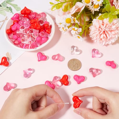 SUNNYCLUE 100Pcs 5 Colors Pink Heart Bead Valentine's Day Beads Bulk Acrylic Transparent Hearts Love Shaped Loose Spacer Bead for Jewellery Making Bracelets Necklaces Father's Day Mother's Day DIY - Image 3