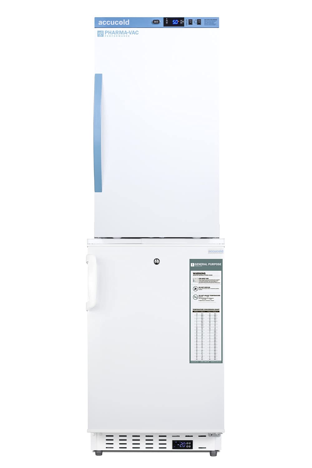 Summit Appliance ARS3PV-ADA305AFSTACK 20" Wide Vaccine Refrigerator/Freezer Combination; Includes ARS3PV Refrigerator and ADA305AF Freezer; 5.47 cu.ft; Automatic Defrost; Temperature Alarms