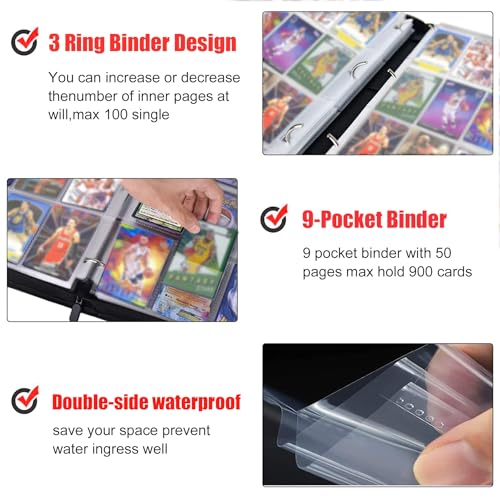 Wtvidas 900 Pockets Basketball Card Binder,Basketball Trading Cards Holder Card Collectors Album,Portable Waterproof Card Storage Book thumb #4