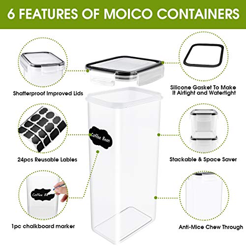 Airtight Food Storage Containers, MOICO 7 PC Plastic Cereal Storage Container with Lids BPA Free, 24 Labels, Spoon Set & Pen, Pantry & Kitchen Storage Containers for Flour, Dry Food, Pasta - Thumbnail 4