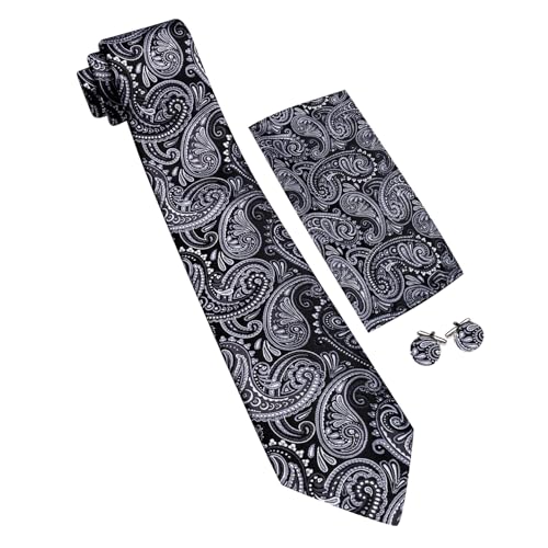 Image of YOHOWA Mens Ties Set Wedding Paisley Neckties with Handkerchief Cufflinks Formal Business
