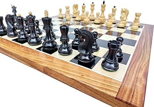 Combo Chess Set-3.5" Zagreb Chess Pieces with 17" Ebony Chess Board- Taj Chess Store