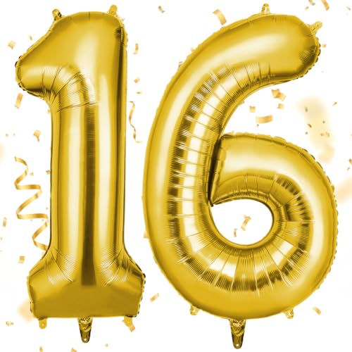 OFFCUP Ballon Anniversaire 16 Ans Or | Ballon Chiffre 101CM | Géant Ballons Numéro 16 Hélium Gonflables | Decoration pour Fête Vacances d'anniversaire...