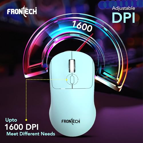 Image of FRONTECH MS-0058G Dual Mode Wireless Mouse | 2.4GHz | 1600 DPI | Bluetooth 5.0 | Ergonomic 4-Button Optical Mouse | Windows, Mac, Android Devices | Sky