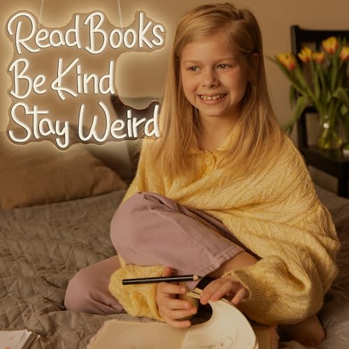 Image of Neon Sign, JGHTURIE Read Books Neon Signs for Wall Decor Warm White Led Lights Signs for Classroom Office Library Bookshop Study Room Decoration USB Powered