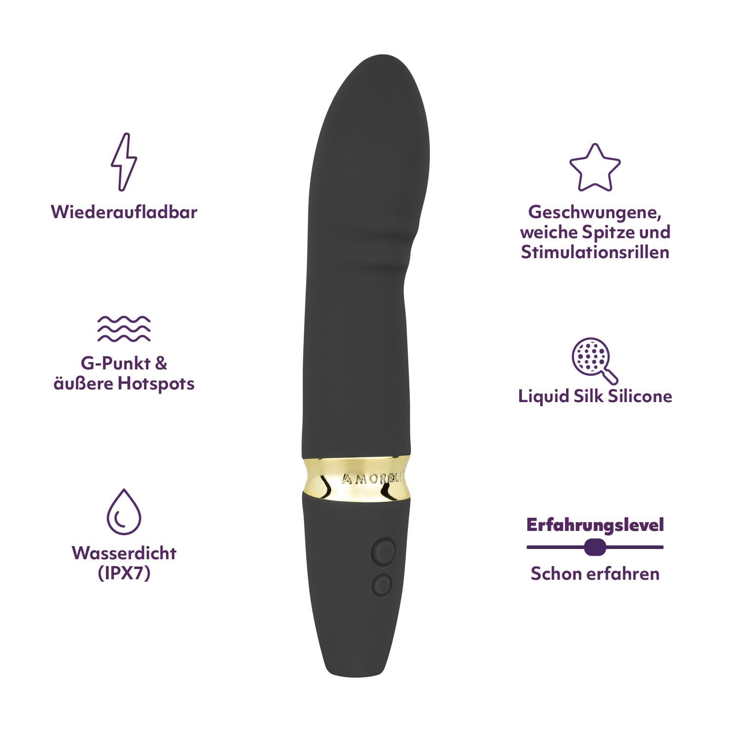 AMORELIE Ride – G-Punkt Vibrator 18,5cm für Sie | Wasserdicht mit Akku (Schwarz)