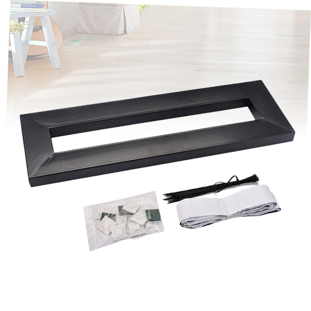 Supporto Effetti Chitarra Elettrica Nero Singolo 40x13cm Metallo | 15 Fascette, 15 Ventose, 1 Striscia in Tessuto a Strappo, Profilo Compatto, per Alimentazione Effetti Pedalboard