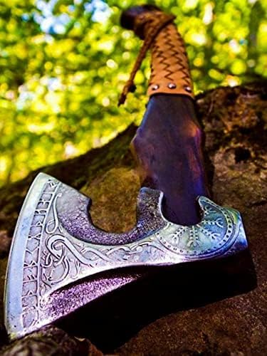 Miniatura 7 de Regalo de hacha vikinga forjada, hacha de hacha con barba vikinga para acampar con eje de palisandro  Mejor cumpleaños, aniversario para él