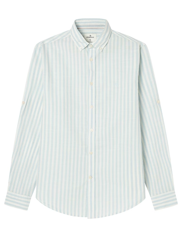 SPRINGFIELD Men's Camisa Cotton Slub Listas Perchero Shirt, Sky Blue, M