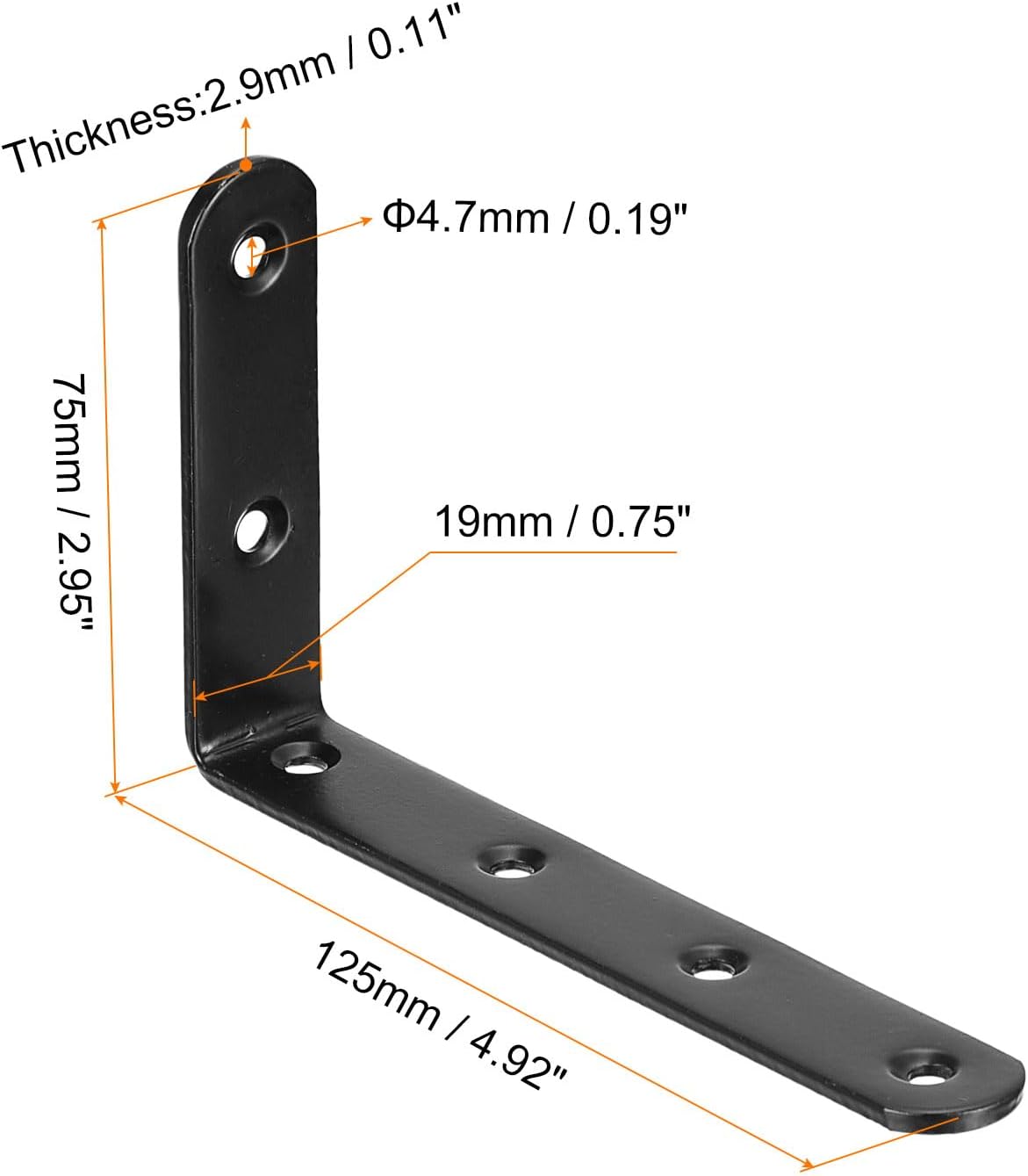 uxcell L Bracket Corner Braces, 12Set 5 x 3 Inch Black Cold Rolled Steel 90 Degree Right Angle Bracket for Furniture Cabinet Chair, with Screws