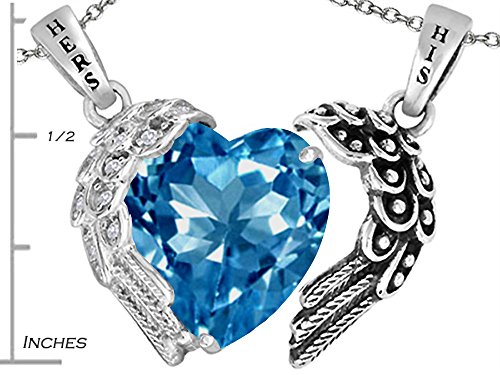 Star K His and Hers winged Love Couple 2pcs Pendant Necklace set with Heart Shape 11mm Simulated Blue Topaz2