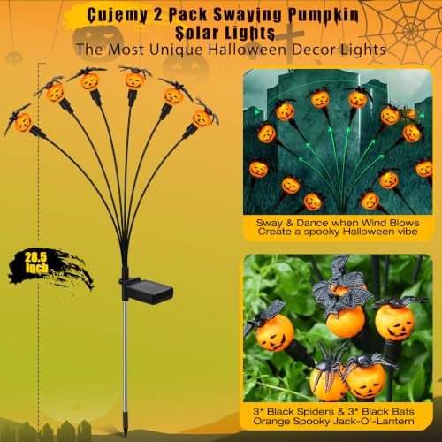 Cujemy Halloween Decorations Outdoor 2 Pack Pumpkin Swaying Solar Lights - image 2