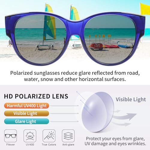 Polarized Sunglasses Fit Over Glasses for Women Men, Trendy Large Cat Eye Over Glasses UV400 Protection3