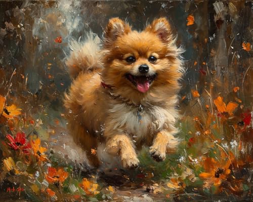 Cross-Stitch Stamped Kits, Joyful Pomeranian Tumbling, Embroidery Crafts Needlepoint Kit, Beginners Starter Kits, DIY Handmade Gifts 11CT 3 Strands 16x20 inch