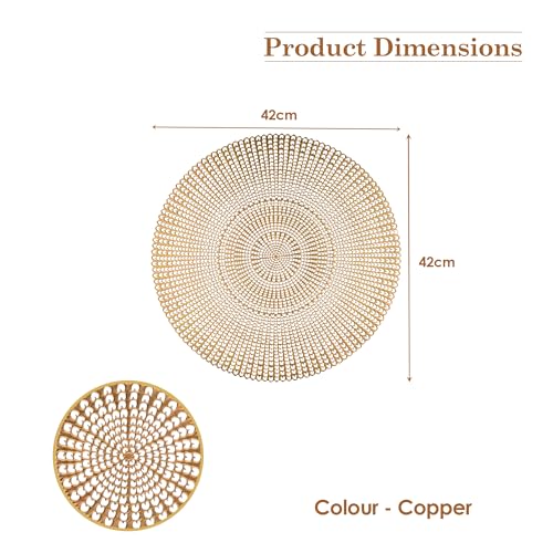Image of Kuber Industries 4 Pcs Set Leather Side Table Mats | Washable Placemat /Dining Table Mat for Wedding and Family Functions | Chain Design Round - Copper