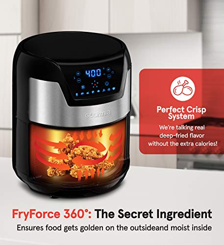 Gourmia Gaf518 Stainless Steel 5 Qt Digital Air Fryer- No Oil Healthy Frying - Display With 8 Presets - 1500 Watt - Recipe Book Included #TOP1