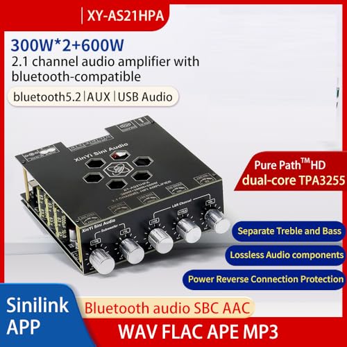 Image of AS21 TPA3255 Bluetooth 5.2 2.1 Channel Subwoofer Power Amplifier Board 300WX2+600W REBLE Bass Note Tuning AMP DC19V-50V