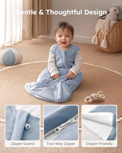Image of Yoofoss Rayon Made from Bamboo Baby Sleep Sack 24-36 Months 1.0 Tog Baby Wearable Blanket, Super Soft Infant Toddler Sleeping Sack 2-Way Zipper
