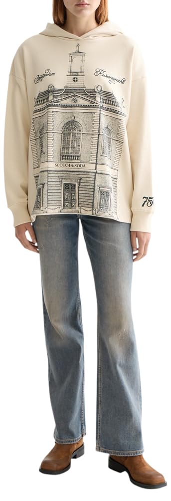 Scotch & Soda Womens 750 Years Artwork Hoodie Sweatshirt, Sandshell U296, S UK