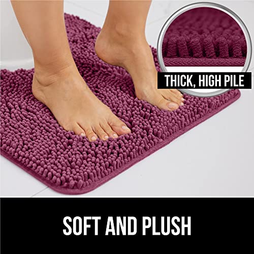 Image of Gorilla Grip Original Shaggy Chenille Square U-Shape Contoured Mat for Base of Toilet, 22.5x19.5 Size, Machine Wash and Dry, Soft Plush Absorbent Contour Carpet Mats for Bathroom Toilets, Eggplant