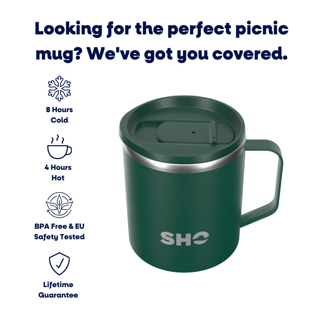 SHO Flexi - Ultimate Insulated Stainless Steel Reusable Coffee Mug - 4 Hours Hot, 8 Hours Cold - 370ml - BPA Free (Forest Green, 370ml) - Image 2