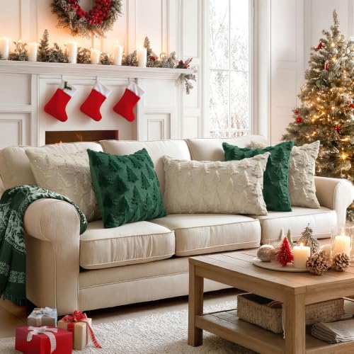 Image of MIULEE Christmas Throw Pillow Covers Lumbar Beige Christmas Decorations Xmas Tree 16x24 Pillow Covers Soft Plush Faux Wool Pillowcases Holiday Festivals Winter Home Decor Sofa Couch Bed Porch