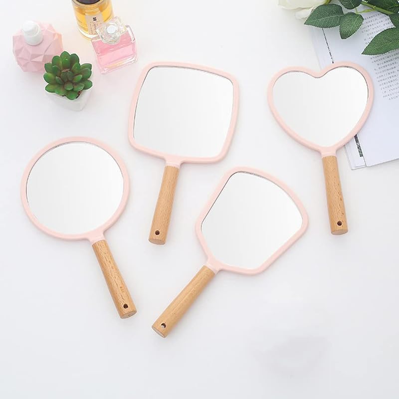 Image of Single Sided Handheld Vanity Mirror for Travel | Portable Face Mirror with Comfy Handle & Hanging Hole | Small Rectangular Makeup Hand Mirror for Men & Women (Multicolor, 25 x 14 cm) Square