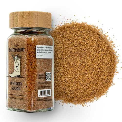 The Salted Roots Whiskey Sugar - Bourbon Infused Smoked with Vanilla Bean, Citrus & Saffron – Sweet & Smoky Granulated Sugar for Cooking, Baking & Cocktails – 4oz Jar